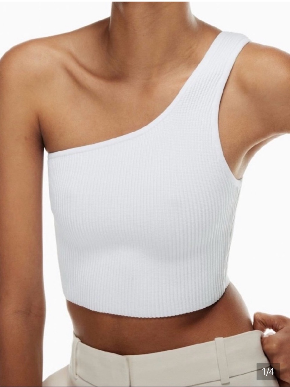 Aritzia Babaton Sculpt Knit One Shoulder Cropped Tank, M, White